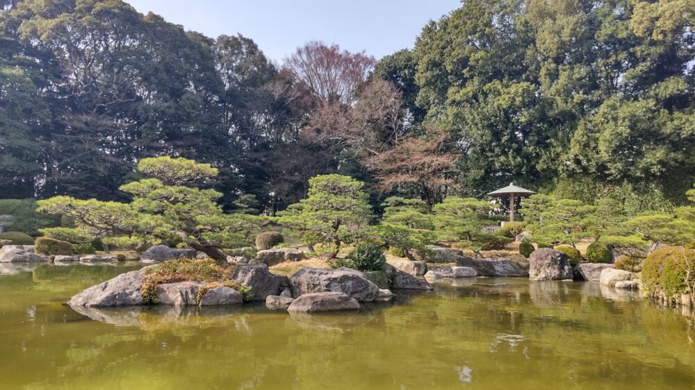 Strolling pond garden in Ohori Park Japanese Garden