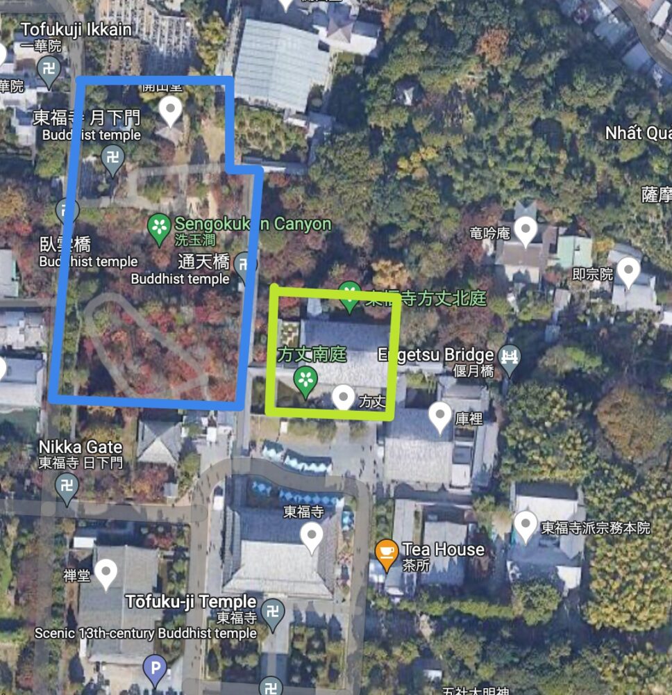 Map of Honbo Garden (Hojo Garden) 
Tuten-kyo & Kaizan-do area in Tofuku-ji