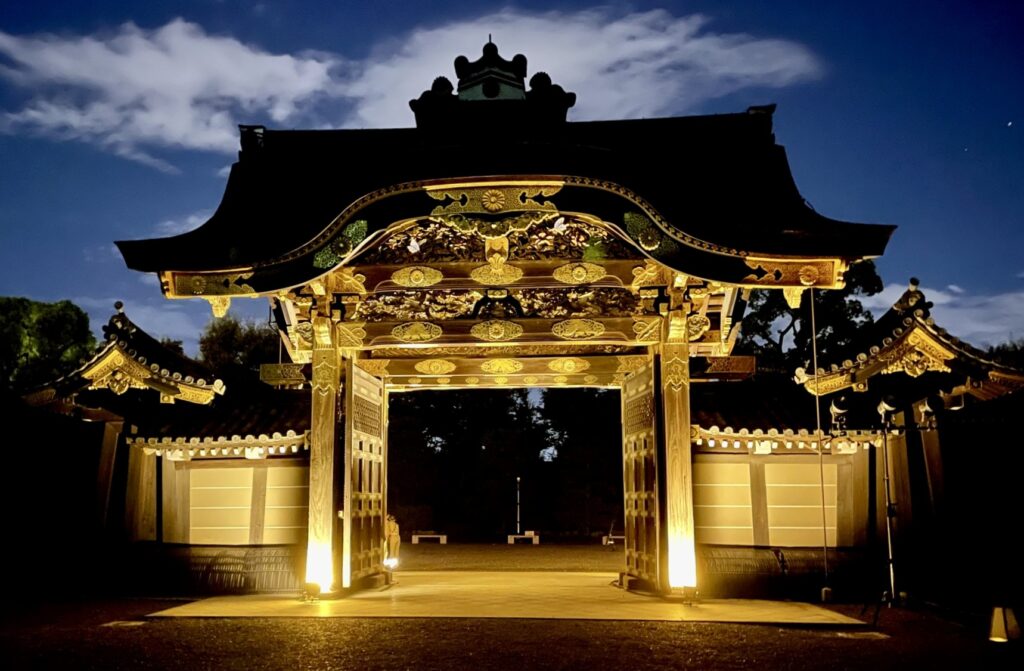 Illuminated Karamon Gate in Nijo-jo Castle