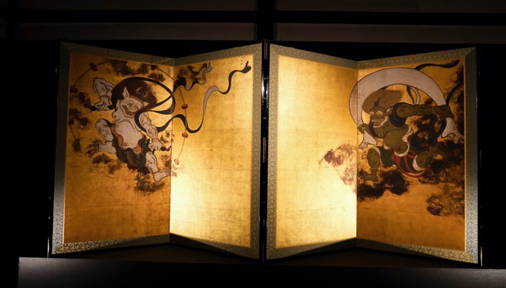 the wind god Fujin and the thunder god Raijin on folding screen in kennin-ji temple